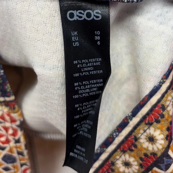 ASOS Sleeveless Fit and Flare Dress, Nave Gold Red Boho Print, Women's Size 6 - Picture 4 of 4